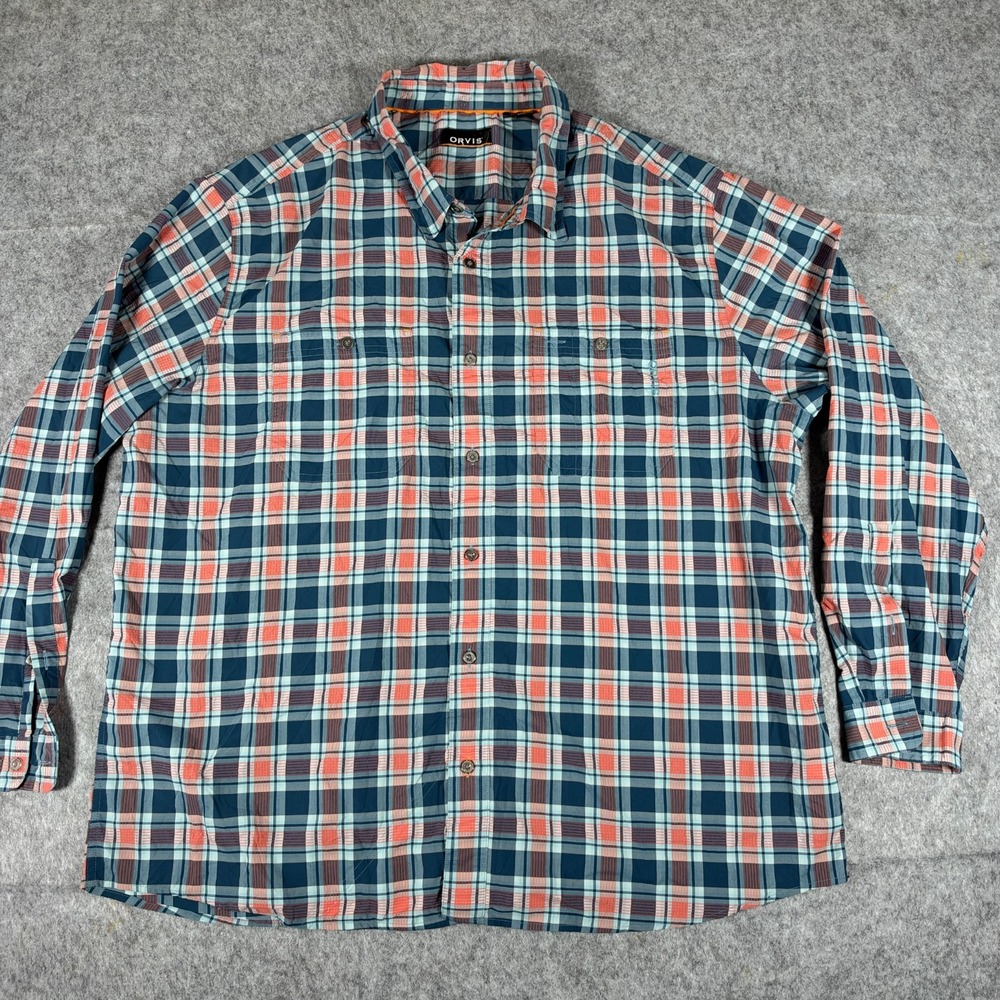 Orvis Shirt Mens XXL Check Long Sleeve Button Down Collar Mauritius 2XL